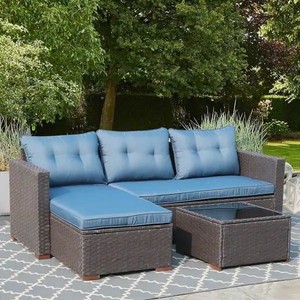 lot 1278 image: BOX 2 OF 2PARTIAL Joivi Jardena (Goes with Jardena 3-piece Wicker Sectional Sofa Outdoor Furniture Set with Coffee Table - Navy - Retail $519.99