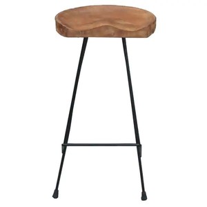lot 1281 image: Chic Teak Rustic Teak Wood and Iron Barstool with Curved Comfort Seat - Bar Height - 29-32 in. - Retail $181.81