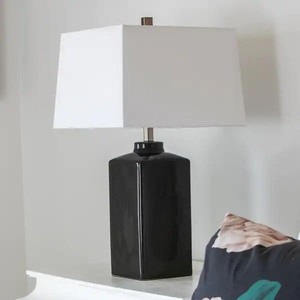 lot 1287 image: Porch & Den - Spruce 26.5-inch Square Ceramic Table Lamp - Black - Retail $69.98