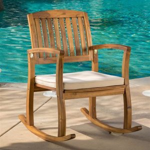 lot 1294 image: Christopher Knight Home - Outdoor Acacia Wood Rocking Chair with Cushion - Retail$157.49