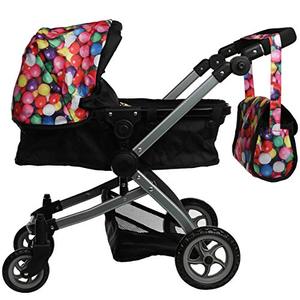 lot 22353 image: Babyboo Deluxe Doll Pram Foldable Doll Stroller , Gumball and Black - 9651B