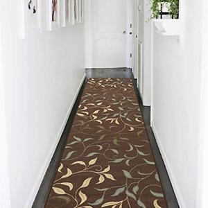 lot 22390 image: Ottomanson OTH2068-2X7 Ottohome Runner Rug, 110 X 70, Chocolate Brown Leaves