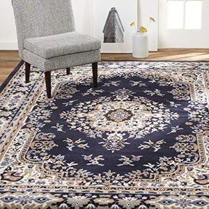 lot 22420 image: Home Dynamix Premium Sakarya Traditional Medallion Border Area Rug, Navy Blue, 52x74 Rectangle