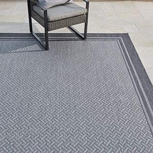 lot 22429 image: Gertmenian 21964 Tropical Collection Outdoor Rug Patio Area Carpet, 5x7 Standard, Border Silver Gray