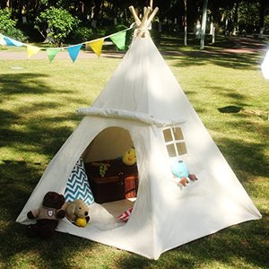 lot 22440 image: Lavievert Children Playhouse Huge Indian Canvas Teepee Kids Play House with Two Windows - Comes with A Canvas Carry Bag