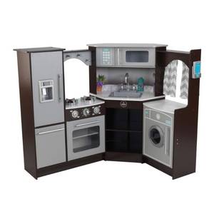 lot 22441 image: KidKraft Ultimate Corner Play Kitchen with Lights & Sounds - Espresso
