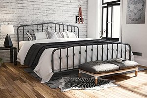 lot 22445 image: Novogratz Bushwick Metal Bed with Headboard and Footboard  Modern Design  King Size - Grey