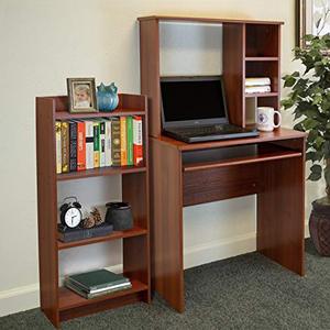lot 22461 image: OS Home and Office Model 106068 Computer Hutch Desk and Bookcase, Small, Cherry