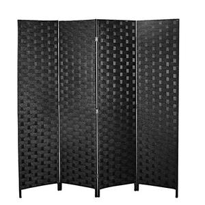lot 22474 image: Room Divider and Folding Privacy Screen, 4 Panel Wood Mesh Woven Design Room Screen Divider, Folding Portable Partition Screen for Decorating Bedroom, Living Room, Office Separator