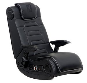 lot 22490 image: X Rocker Pro Series H3 Black Leather Vibrating Floor Video Gaming Chair with Headrest for Adult, Teen, and Kid Gamers - 4.1 High Tech Audio and Wireless Capacity - Foldable and Ergonomic Back Support