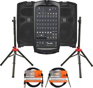 lot 22498 image: Fender Passport Venue Portable PA System Bundle with Compact Speaker Stands, XLR Cable, and Instrument Cable