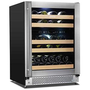 lot 22516 image: Wine Cooler Built-in Multi-Size Bottle, TS-1 series Wine refrigerator, Double-Layer Tempered Glass Door, Stainless Steel, Front Ventilation (24 Inch 51 Bottles).. DAMAGED