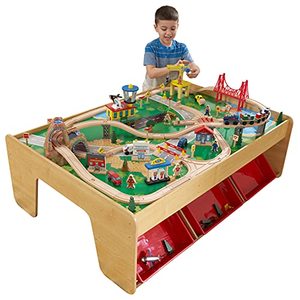 lot 22520 image: KidKraft Waterfall Mountain Wooden Train Set & Table with 120 Pieces, 3 Storage Bins ,Gift for Ages 3