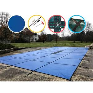 lot 22524 image: WaterWarden Inground Pool Safety Cover, Fits 15�� x 30��, Solid Blue, With Center Drain Panel