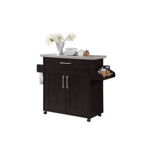 lot 22536 image: Hodedah Wheeled Kitchen Island with Spice Rack and Towel Holder, ChocolateGray