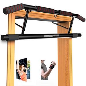 lot 22552 image: AmazeFan Pull Up Bar Doorway with Ergonomic Grip - Fitness Chin-Up Frame for Home Gym Exercise - 2 Professional Quality Wrist Straps  Workout Guide - No Installation Needed(Fits Almost All Doors)
