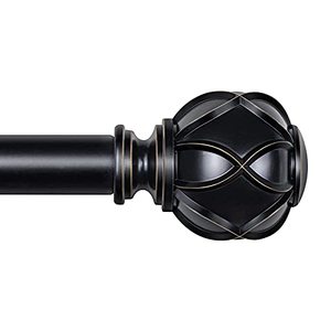 lot 22568 image: KAMANINA 1 Inch Curtain Rod Telescoping Single Drapery Rod 72 to 144 Inches (6-12 Feet), Netted Texture Finials, Black