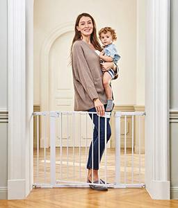 lot 22570 image: Cumbor 46�� Auto Close Safety Baby Gate, Extra Tall and Wide Child Gate, Easy Walk Thru Durability Dog Gate for The House, Stairs, Doorways. Includes 4 Wall Cups, 2.75-Inch and 8.25-Inch Extension