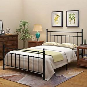 lot 22581 image: Metal Bed Frame Foundation with Headboard and Footboard Sturdy No Squeaky Premium Heavy Duty Steel Slabs (Queen, Black) ITEM NOT FULLY INSPECTED OUTSIDE OF BOX