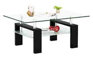 lot 22586 image: Rectangle Glass Coffee Table 2-Tier Tea Table Modern Side Coffee Table for Living Room Black