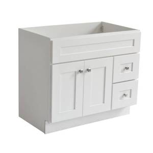 lot 22615 image: Design House Brookings Plywood 36 in. W x 21 in. D 2-Door 2-Drawer Shaker Style Bath Vanity Cabinet Only in White (Ready to Assemble)
