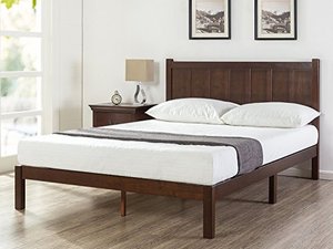 lot 22620 image: Zinus Adrian Wood Rustic Style Platform Bed with Headboard  No Box Spring Needed  Wood Slat Support, King