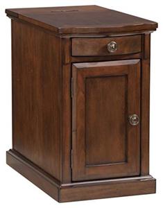 lot 22634 image: Signature Design by Ashley Laflorn Traditional Chair Side End Table with 2 USB Ports & Outlets, Medium Brown