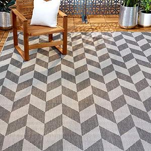 lot 22668 image: Home Dynamix Patio Country Calla Contemporary Herringbone IndoorOutdoor Area Rug, 79x102 Rectangle, BlackGray
