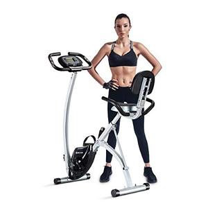 lot 22674 image: BCAN Folding Exercise Bike, Magnetic Upright Bicycle with Heart Rate, Speed, Distance, Calorie Monitor, 330LBS Support - GreyBlack 2020 Version