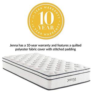 lot 22679 image: Modway Jenna 10�� Twin Innerspring Mattress Quality Quilted Pillow Top-Individually Encased Pocket Coils-10-Year Warranty, Twin, White