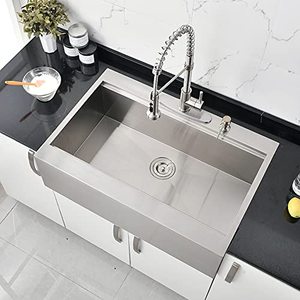 lot 22682 image: Drop In Farmhouse Apron Kitchen Sink -Bokaiya 33 Stainless Steel Top Mount Flat Farmhouse Workstation Sink 16 Gauge Deep Drop-in Single Bowl Farm Sink. Sink corner bent