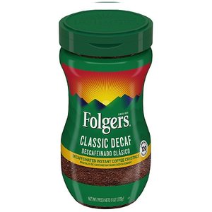 lot 22707 image: Box of Folgers Decaffeinated Instant Coffee Crystals Classic Decaf, 8-Ounce Jar