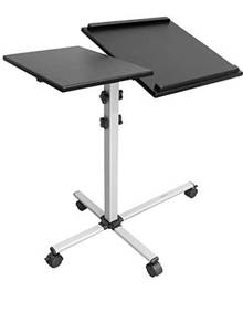 lot 22712 image: Mount-It Rolling Laptop Tray and Projector Cart, Height Adjustable Presentation Cart with Wheels  Overbed Table with Tilting Tabletop (MI-7945)
