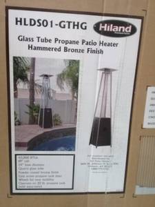 lot 22720 image: HLDS01-GTH Hiland Glass Tube Propane Patio Heater Hammered Bronze Finish