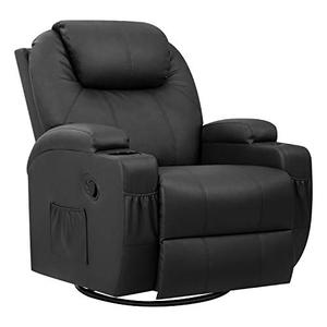 lot 22721 image: Pawnova PU Leather Chair with Massage Function, Adjustable Home Theater Single Recliner Thick Seat and Backrest, 360°Swivel and Rocking Sofa for Living Room, Black