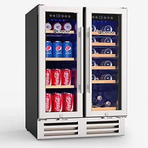 lot 22722 image: MOOSOO 24 Inch Beverage and Wine Refrigerator, Dual Zone Wine Cooler with Stainless Steel Tempered Glass Door, Quick Cooling Wine Fridge with Temperature Memory Function, 18 Bottles and 57 Cans