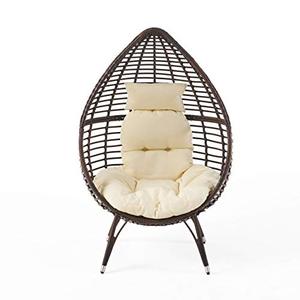lot 22728 image: Christopher Knight Home Cutter Teardrop Wicker Lounge Chair with Cushion, Multibrown