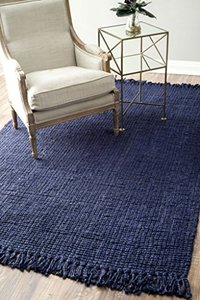 lot 22732 image: nuLOOM Hand Woven Chunky Natural Jute Farmhouse Area Rug, 7 6 x 9 6, Navy Blue