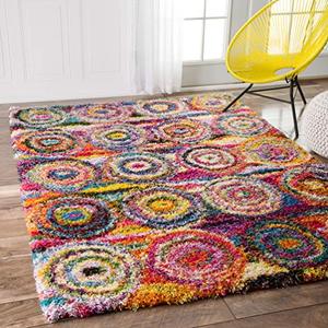 lot 22744 image: nuLOOM Kindra Circles Shag Area Rug, 7 10 Square, Multi