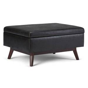 lot 22754 image: Simpli Home - Owen 34 inch Wide Mid Century Modern Rectangle Coffee Table Storage Ottoman - Distressed Black