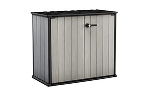 lot 22773 image: Keter Patio Store 4.6 x 2.5 Foot Resin Outdoor Storage Shed with Paintable and Drillable Walls for Customization-Perfect for Yard Tools and Pool Toys, Grey