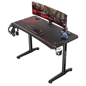 lot 22787 image: EUREKA ERGONOMIC 47 Inch Curved Gaming Desk with Full Mouse Pad, Computer Gaming Desk with Cup Holder, Headphone Hook and Handle Rack for Gamer,Black