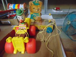 lot 3240 image: Fisher Price Jalopy and Tiny Teddy Pull Toys
