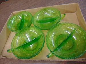 lot 3381 image: Four Green Glass Bowls