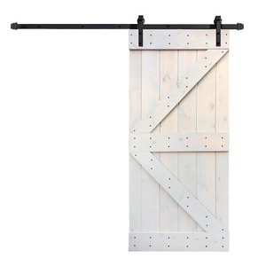lot 64841 image: Paneled Wood Painted K-Series Barn Door with Installation Hardware Kit. As Is. Retail $369.99