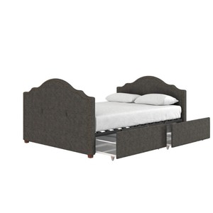 lot 64876 image: Novogratz Boutique Emma Upholstered Daybed w Drawers, Full, Dark Gray. Open Box
