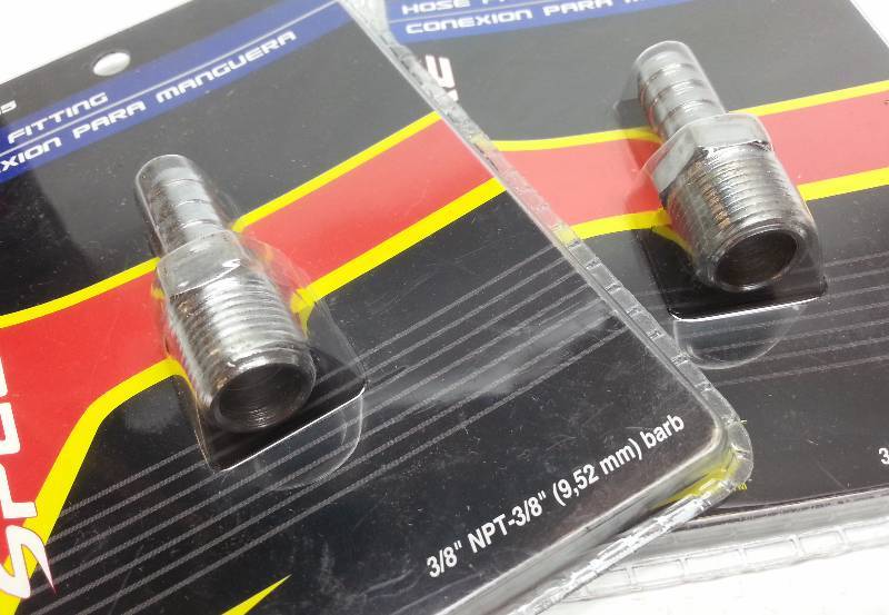 lot 9165 image: New pair (2) Chrome 38 inch hose to 38 inch pipe fuel pump regulator fittings