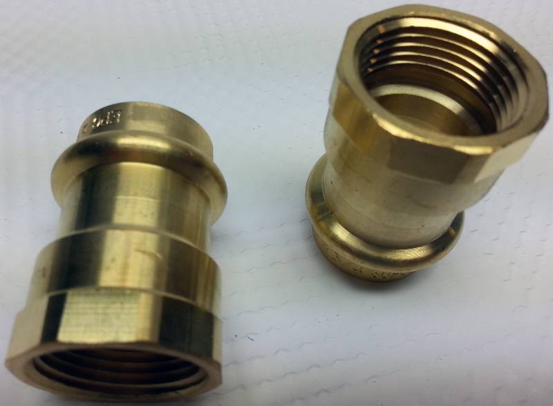 lot 9167 image: Pair Elkhart XPress 803 34 pipe female Press-Fit brass fitting adapters