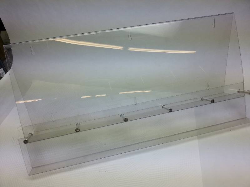 lot 1749 image: New counter top or desk top literature clear plexiglass display rack.  24 inches X 12 inches and made with 5 slots 4 wide.