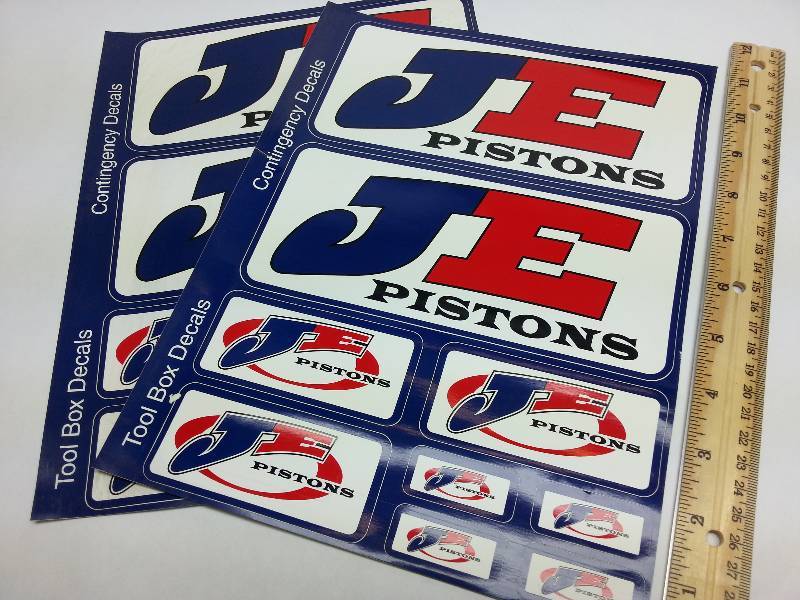 lot 1796 image: Dress up your tool box or race car with these 2 sheets of vinyl JE Pistons decals